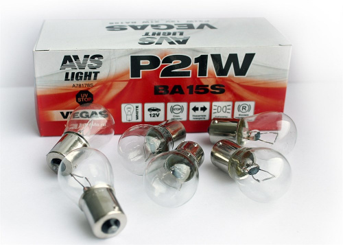 Автолампа AVS Vegas 12V. P21W (BA15S) BOX